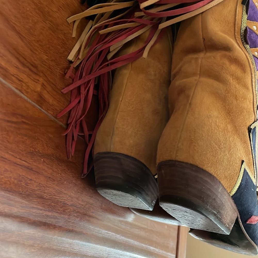EL VAQUERO Suede Fringed High Boots Well Loved Size 6 - Picture 9 of 10